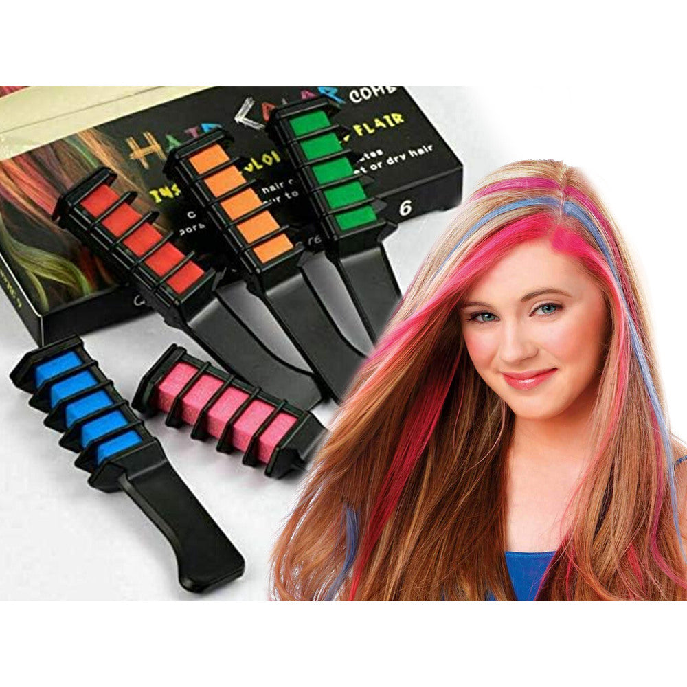 Hair dye chalk comb, washable, 6 pcs