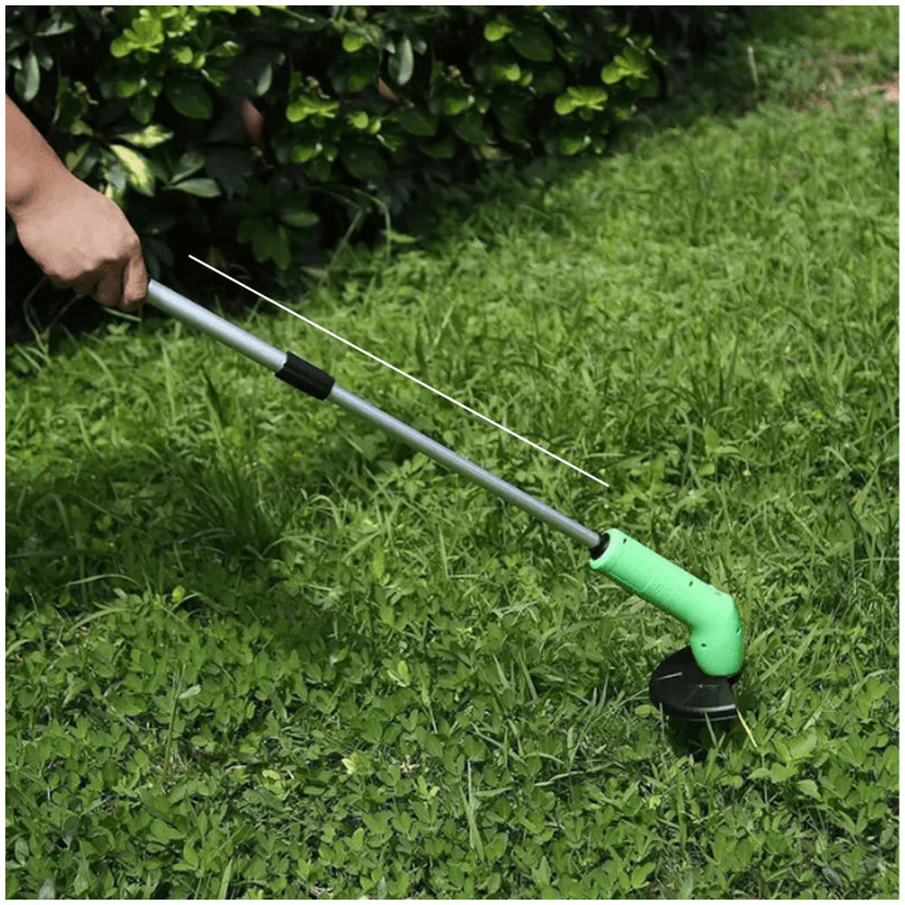 Battery-powered grass trimmer with pole