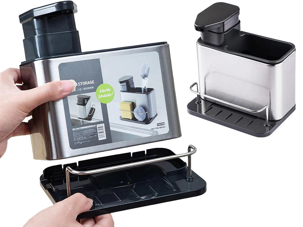 Kitchen dispenser for sink liquid soap organizer