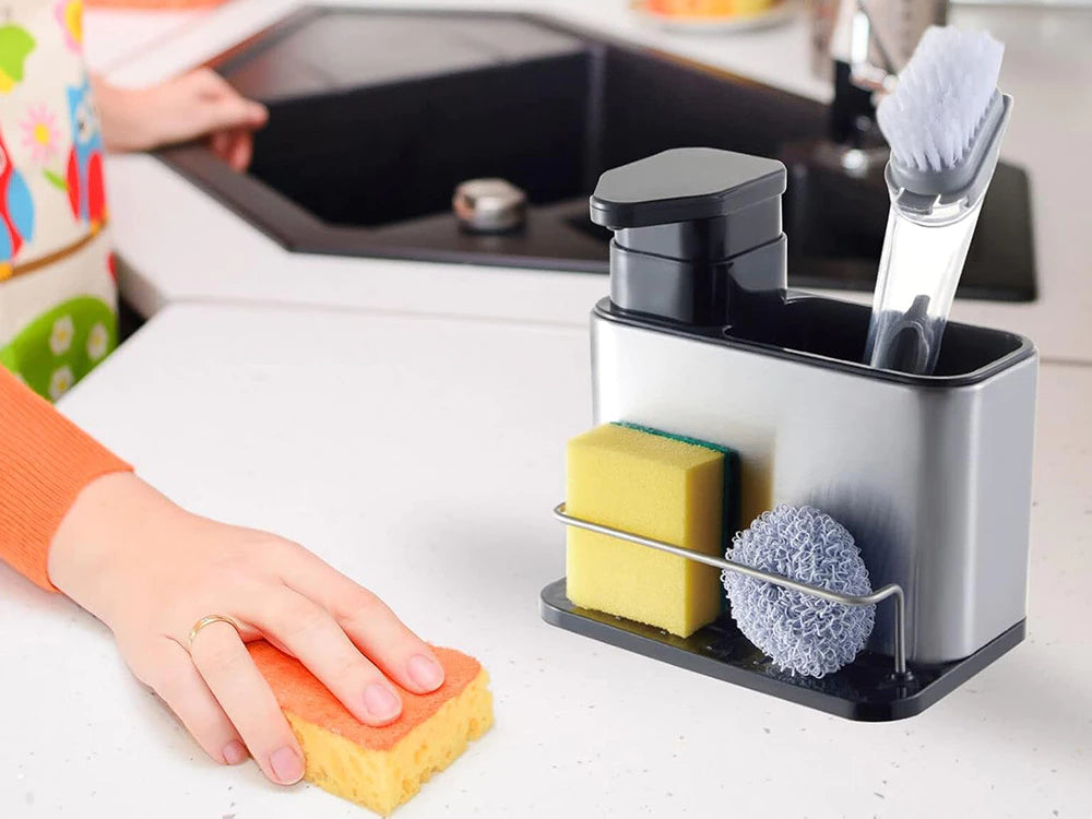 Kitchen dispenser for sink liquid soap organizer