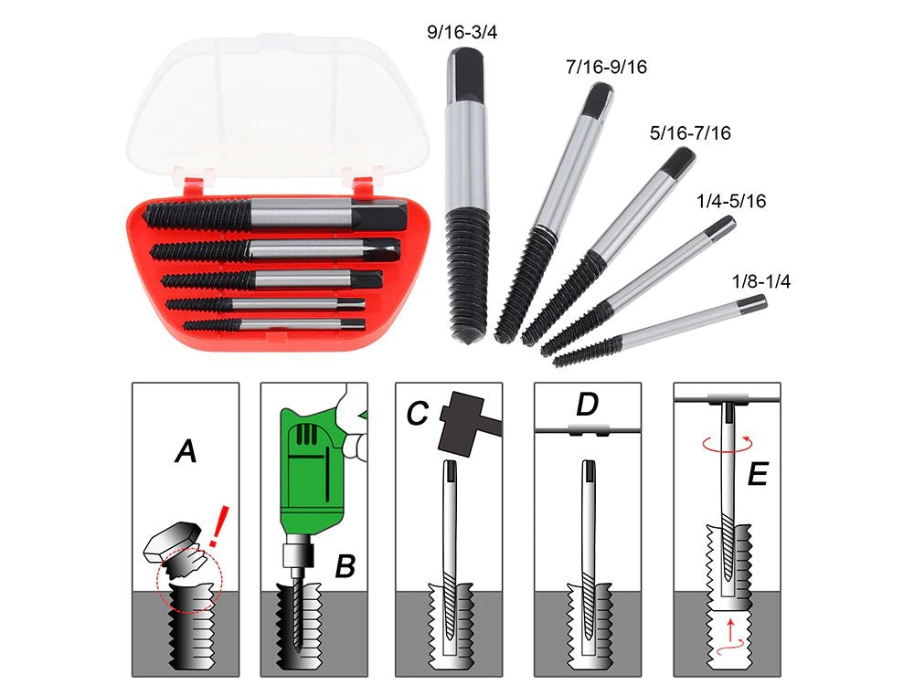 Screw extractors for broken off screws, 5 pcs.
