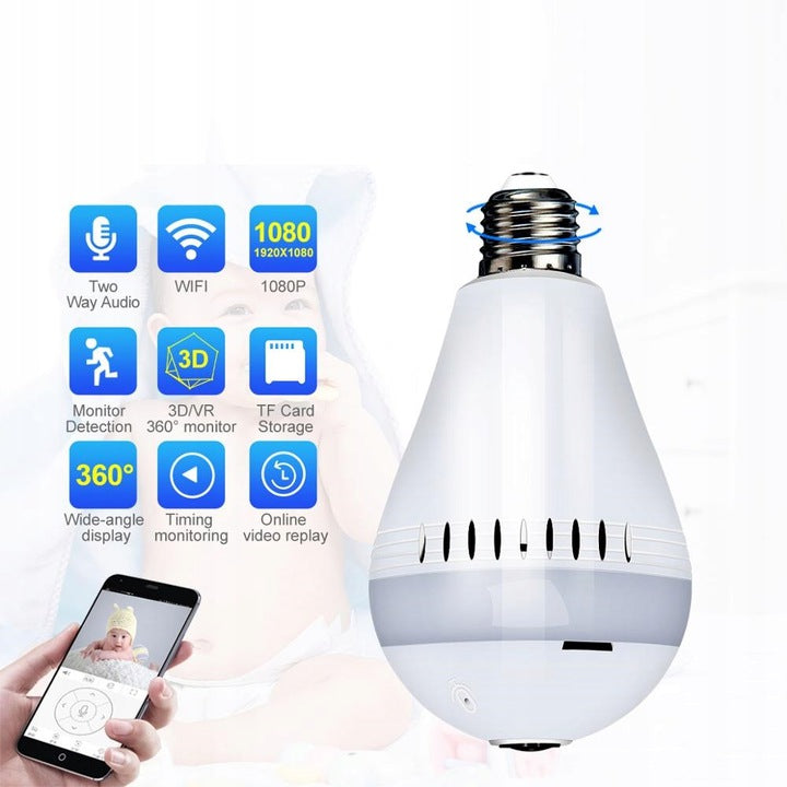 WIFI IP MONITORING 360 CAMERA IN A 2MPX AUDIO BULB