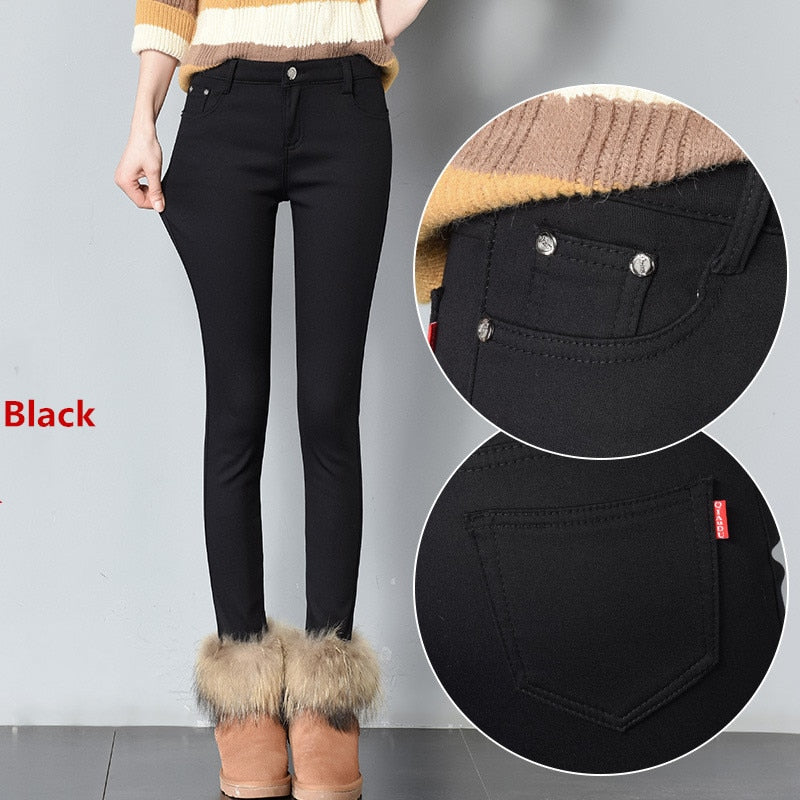 Thick Pencil Pants For Women Winter Warm Skinny