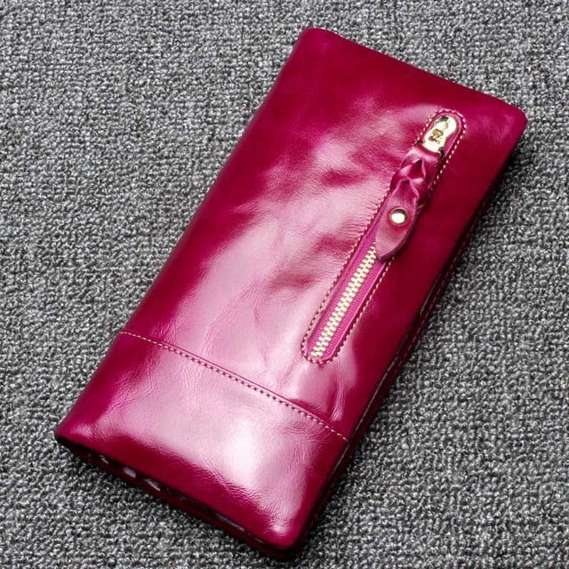 Women Long Purse 100% Real Cow Leather Coin Pocket Shop kitchen home