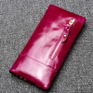 Women Long Purse 100% Real Cow Leather Coin Pocket