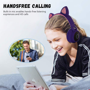 Cute Cat Earphones Bluetooth Wireless Ear Headphone Flashing Glowing
