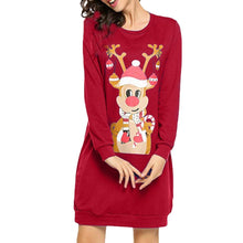 Women Christmas Print Monkey Character Long Sleeve Dress