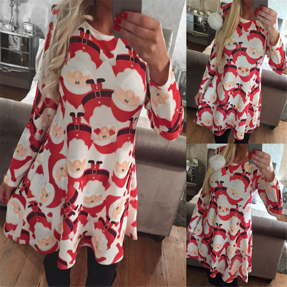 Santa Claus dress o-neck casual New year dress for Christmas Women Dresses shop kitchen home