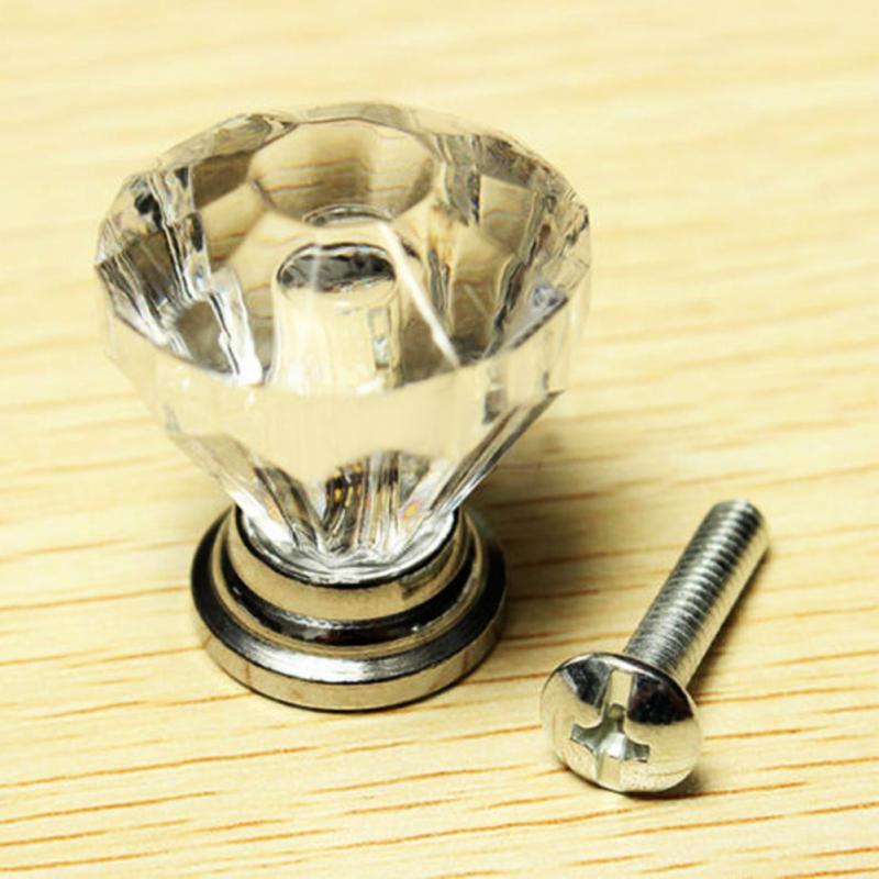 Diamond Shape Design Crystal Glass Knobs Cupboard Shop kitchen home